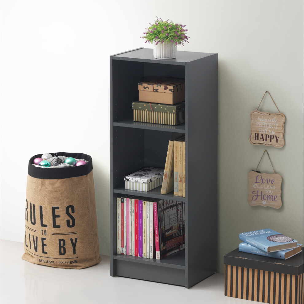 3 Tier Medium Narrow Bookcase Shelving Unit Living Room Office Bedroom Dark Grey