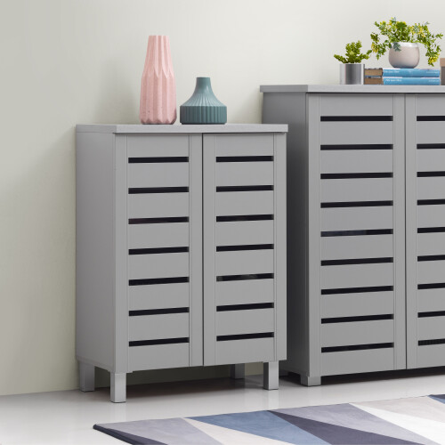Timber Art Design UK 4 Tier Shoe Storage Cabinet 2 Door Cupboard Stand Rack Unit Grey