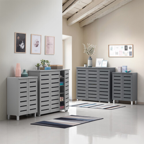 Timber Art Design UK 4 Tier Shoe Storage Cabinet 2 Door Cupboard Stand Rack Unit Grey 1