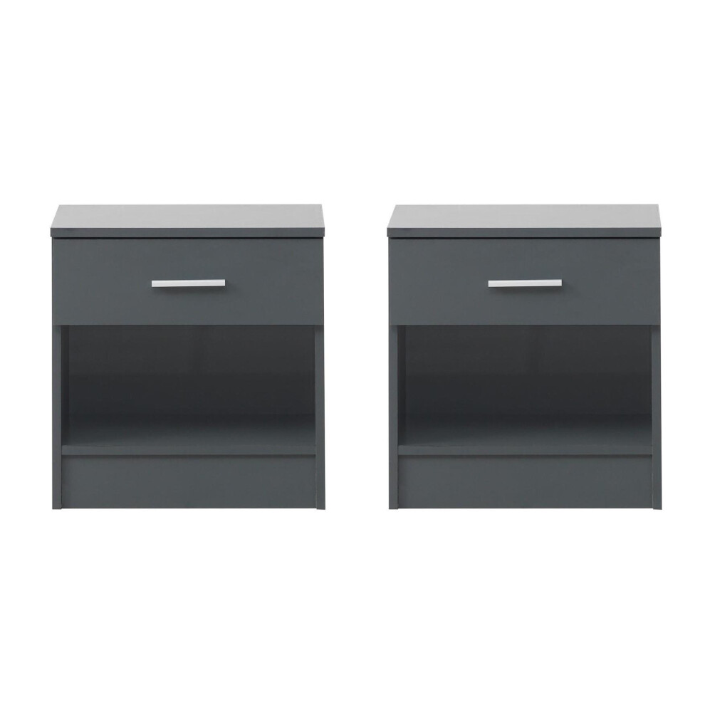 Rio Costa Dark Grey 2x Bedside Table Cabinet Bedroom Nightstand 3 Drawer