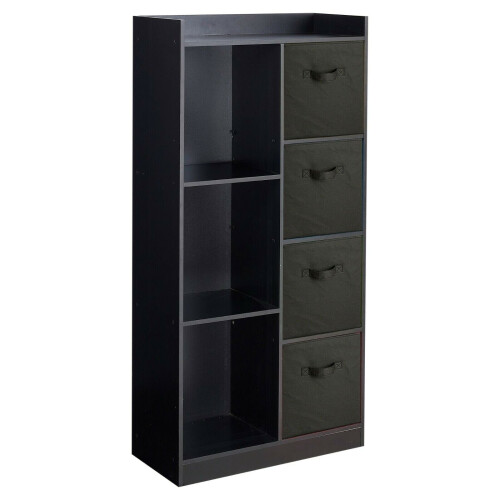 URBN Living (Black, Black) Bookcase with Fabric Drawers | 7 Cube Wooden Unit