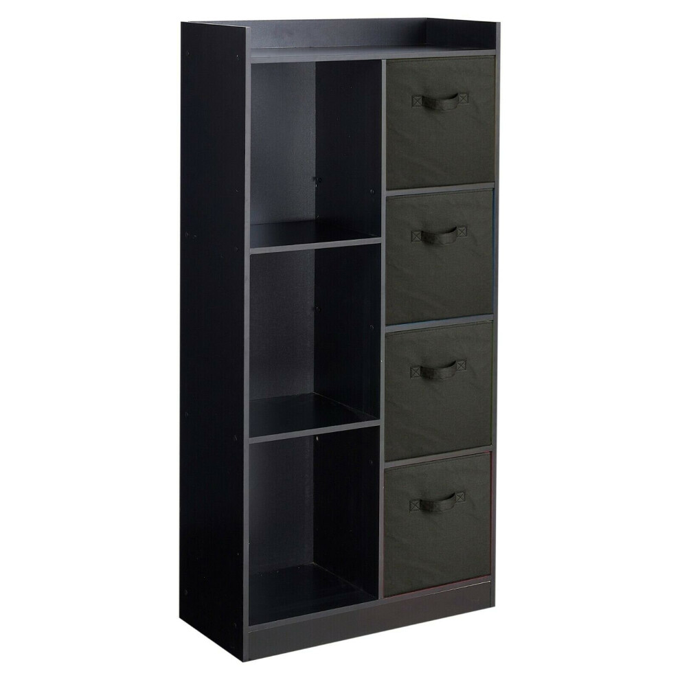 Urbn Living (Black, Black) Bookcase With Fabric Drawers | 7 Cube Wooden Unit