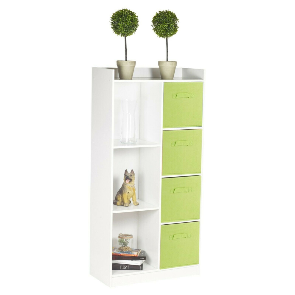 Urbn Living (White, Green) Bookcase With Fabric Drawers | 7 Cube Wooden Unit
