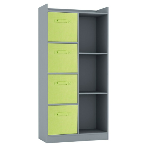 URBN Living (Grey, Green) Bookcase with Fabric Drawers | 7 Cube Wooden Unit