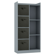 (Grey, Black) Bookcase with Fabric Drawers | 7 Cube Wooden Unit