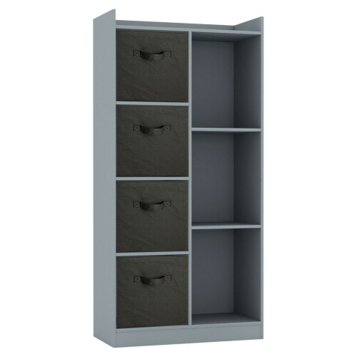 URBN Living (Grey, Black) Bookcase with Fabric Drawers | 7 Cube Wooden Unit