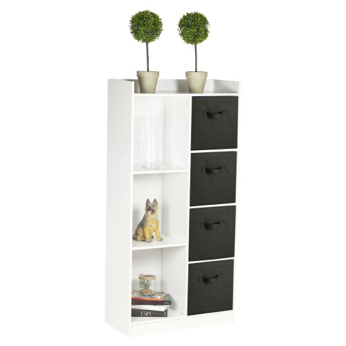 URBN Living (White, Black) Bookcase with Fabric Drawers | 7 Cube Wooden Unit