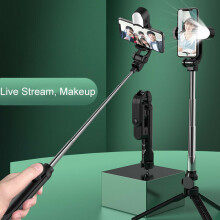Portable Selfie Stick Phone Tripod + Bluetooth Remote & Fill Light