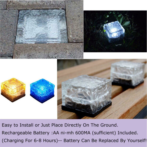 Solar Sensor Lights Glass Stone Ice Cube Crystal Brick LED Night Lamp 2
