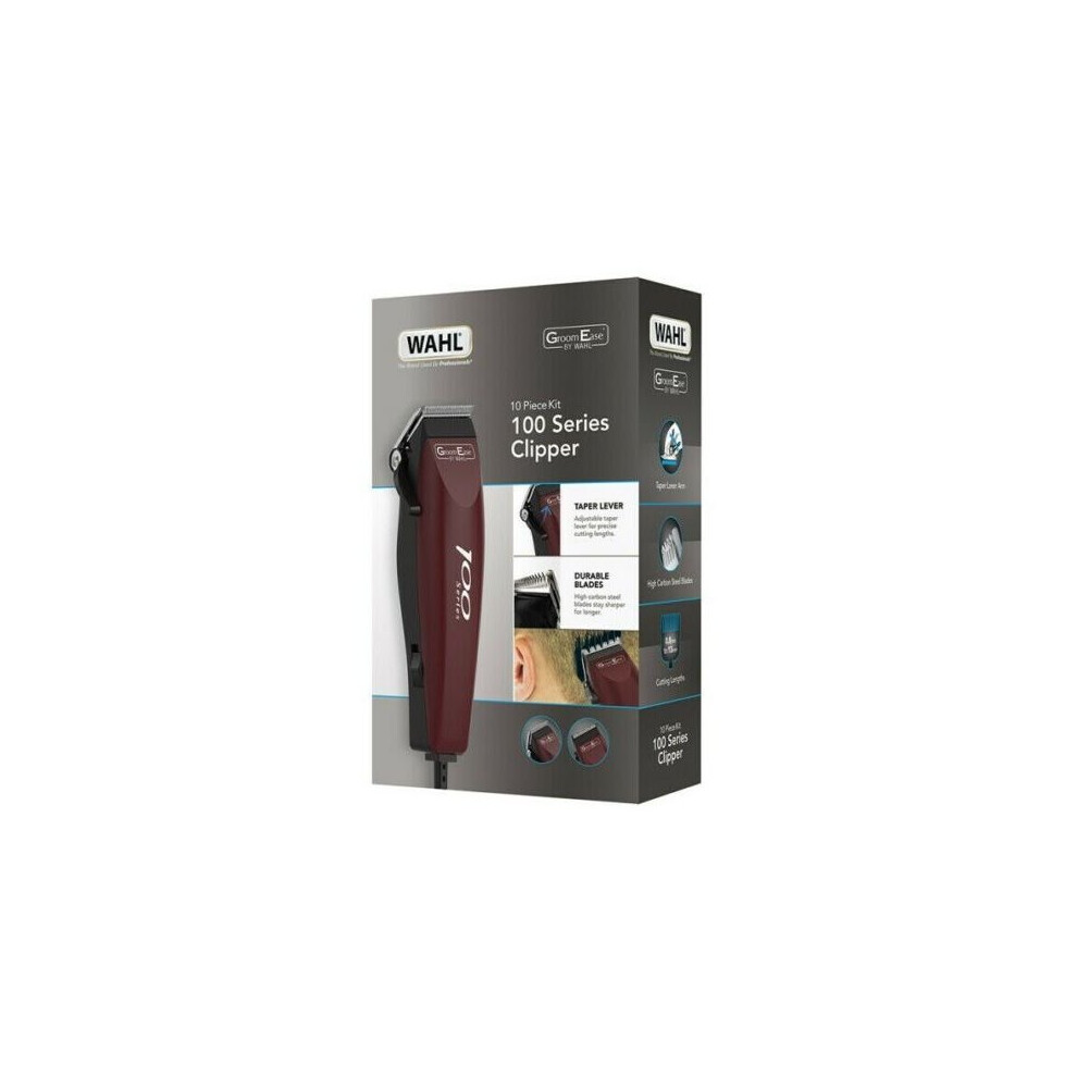 WAHL GROOMEASE100 SERIES 10 PIECE SET HAIR CLIPPER SHAVER UK SELLER BURGUNDY