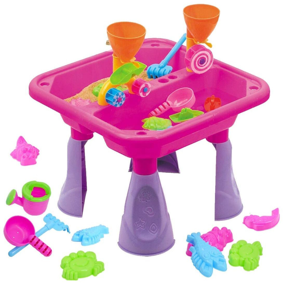 (Pink) The Magic Toy Shop 23pc Sand & Water Table Set | Outdoor Play Table & Sand Toys