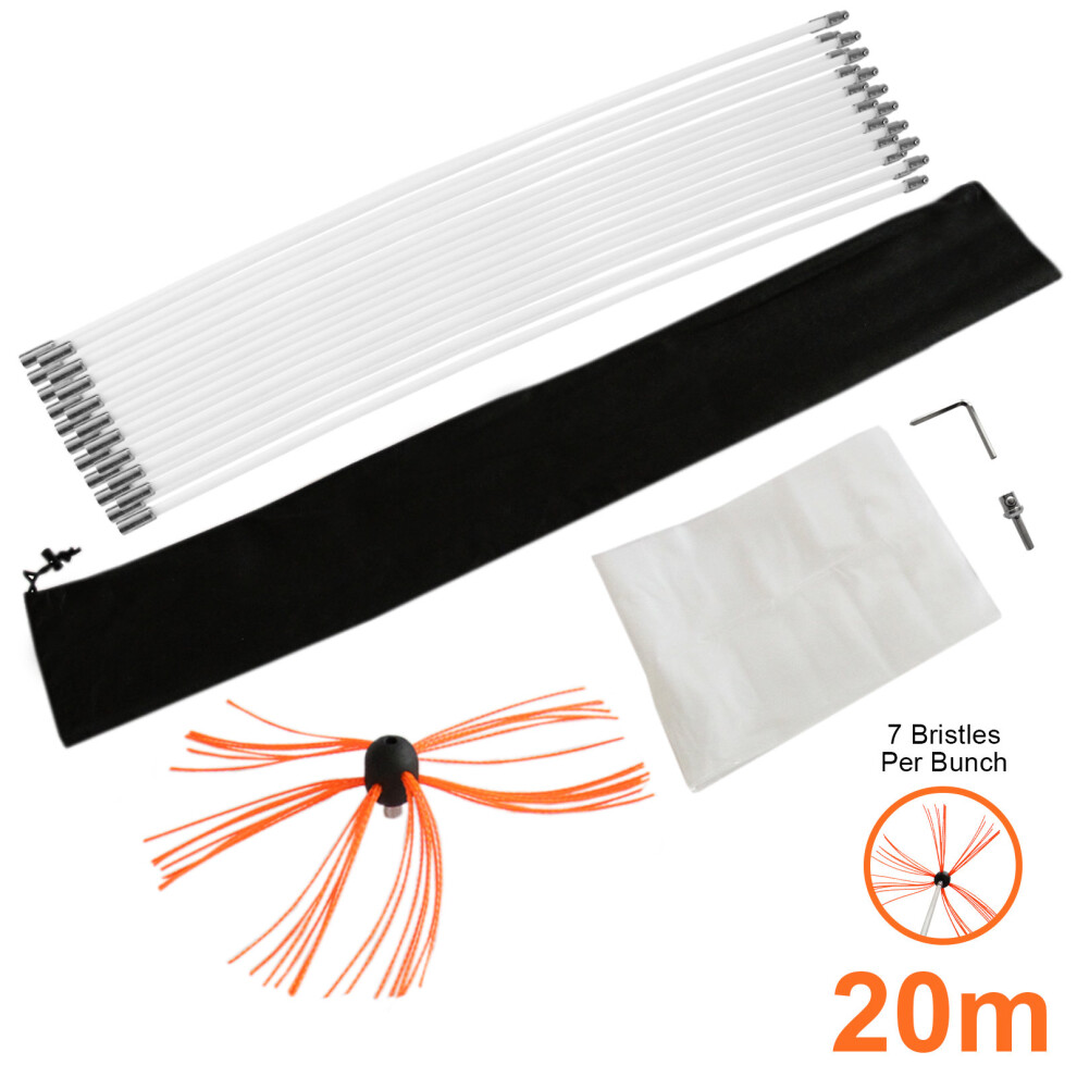 (20m) Chimney Cleaning Brush Kit Drill Powered Cleaner Rotary Sweeping Brush
