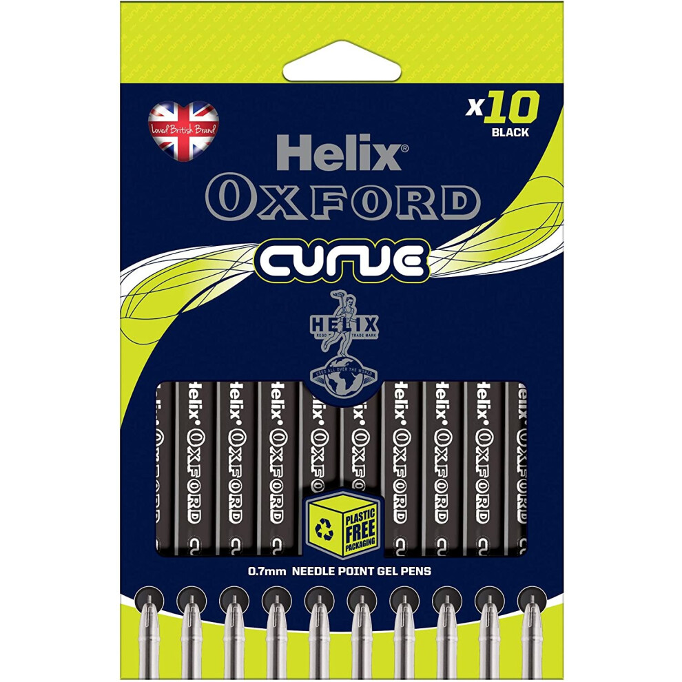 Helix Oxford Curve Ballpoint Pens (X10 Pack Ink) With Plastic Free Packaging Black