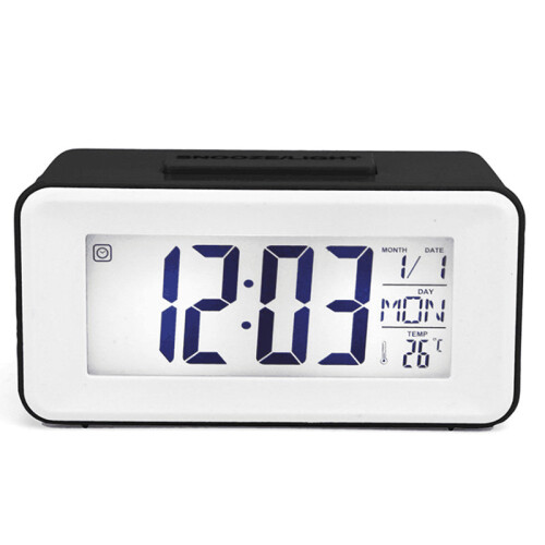 (Black) Digital Snooze LED Alarm Clock Backlight Time Calendar Thermometer Temperature