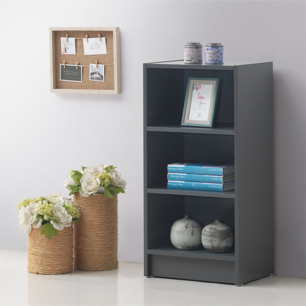 Small 3 Tier Cube Bookcase Display Shelving Storage Unit Furniture Dark Grey