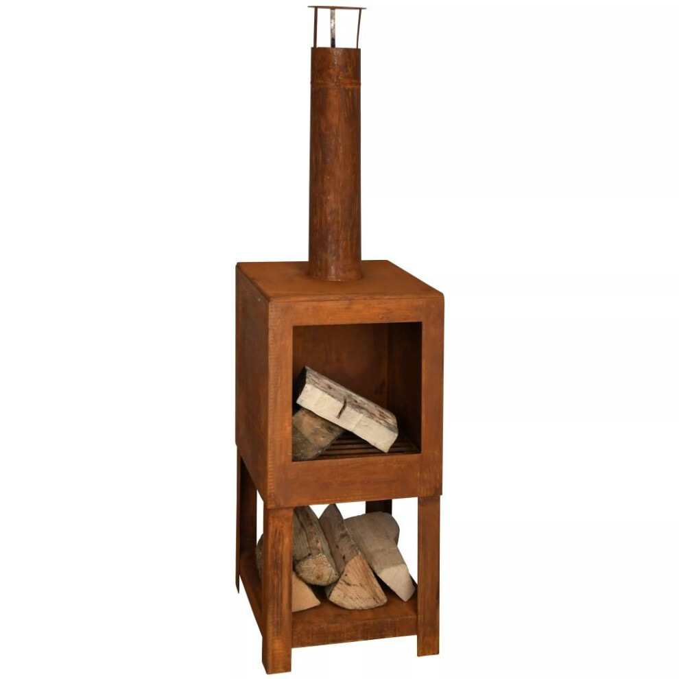 Esschert Design Outdoor Fireplace with Firewood Storage Rust Chimney FF298