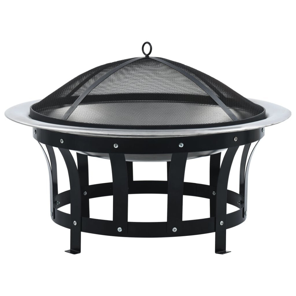 vidaXL Outdoor Fire Pit with Grill Stainless Steel Garden Burning Fireplace