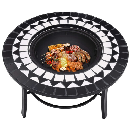 VidaXL vidaXl Mosaic Fire Pit Black & White 68cm Ceramic Tile Firepit Garden Stove 1