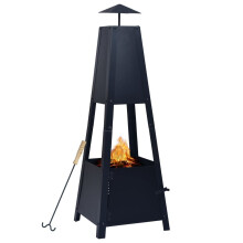 vidaXL Fire Pit Black Steel Outdoor Garden Fireplaces Tower Patio Heaters