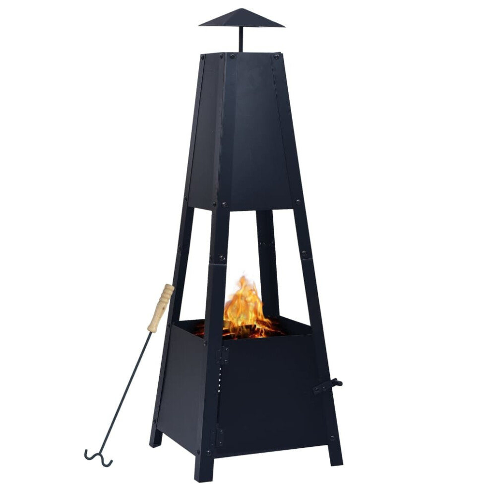 vidaXL Fire Pit Black Steel Outdoor Garden Fireplaces Tower Patio Heaters