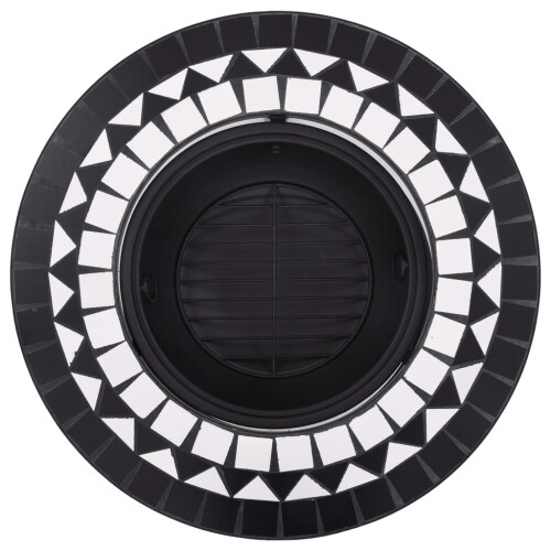 VidaXL vidaXl Mosaic Fire Pit Black & White 68cm Ceramic Tile Firepit Garden Stove 2