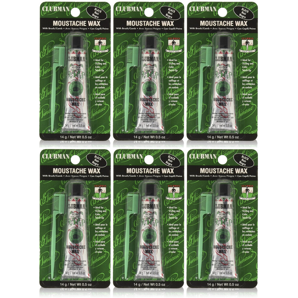 Clubman Black Moustache Beard Wax - (Black) 6-Pack