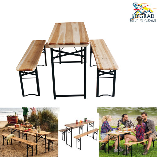3pc Folding Wooden Picnic Table & Bench Set 1