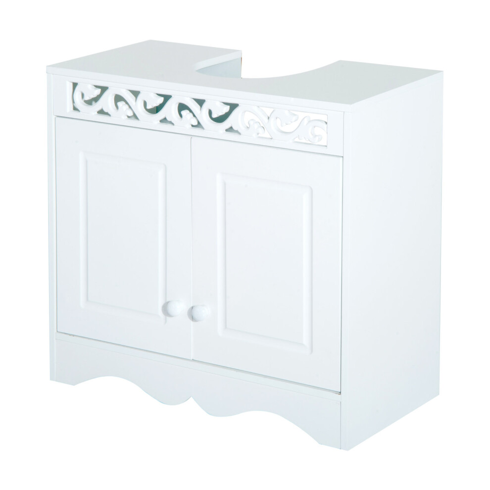 HOMCOM White Under-Sink Cabinet Bathroom Storage Unit 60W x 30D x 56H cm, 2 Shelves, 834-116
