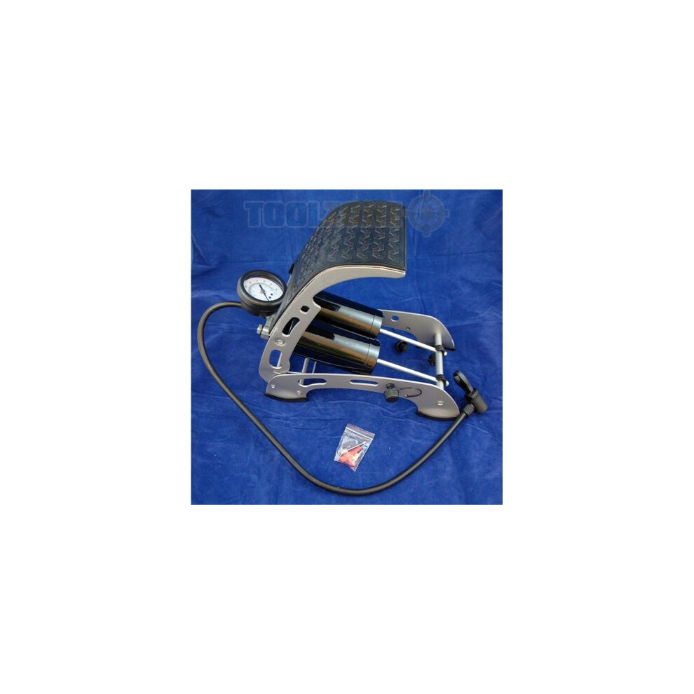 Heavy Duty Double High Pressure Foot Pump w Hose & Adapters for Car, Van Bike
