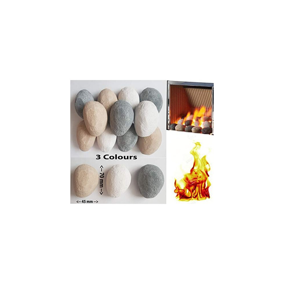 (10) Mixed Gas Fire Pebbles. White, Grey and Beige. High Quality, Made in UK. Suitable for Gas/LPG/Living Flame Fires by Firebrand Direct