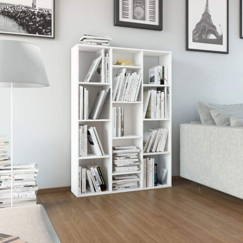 vidaXL Room Divider/Book Cabinet White Engineered Wood Office Privacy Screen