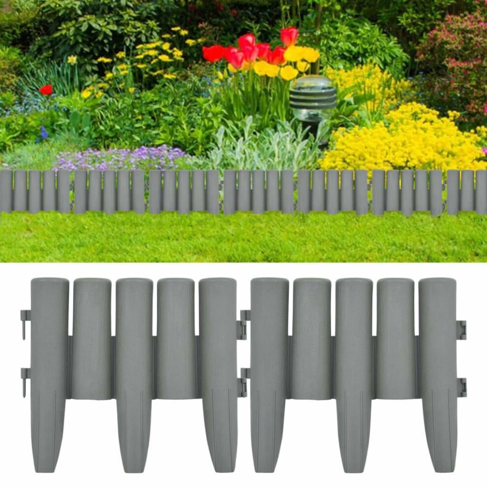 vidaXL 36x Lawn Edging Grey PP Garden Border Flower Bed Plant Grass Fence