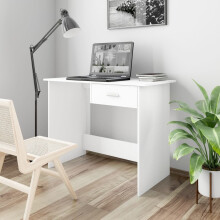 vidaXL Desk Engineered Wood White Desk with Drawers Workstation Writing Table