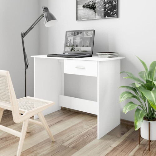 vidaXL Desk Engineered Wood White Desk with Drawers Workstation Writing Table