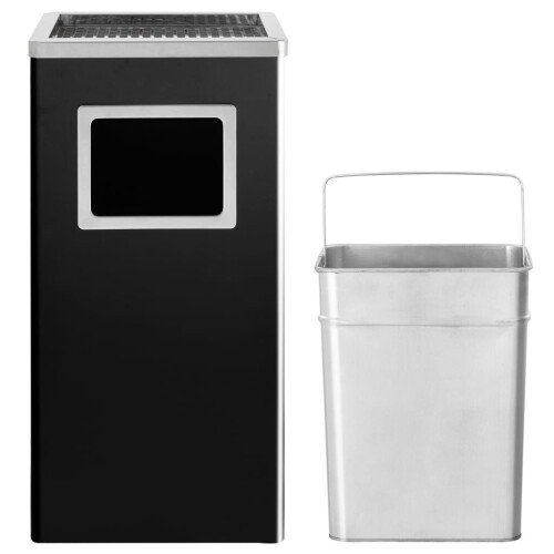 VidaXL vidaXL Mülleimer mit Aschenbecher 45 L Stahl Schwarz 2