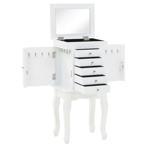 vidaXL Free Standing White Jewelry Cabinet MDF & Pine, 57 cm High, 27 x 20 x 57 cm, Easy to Assemble