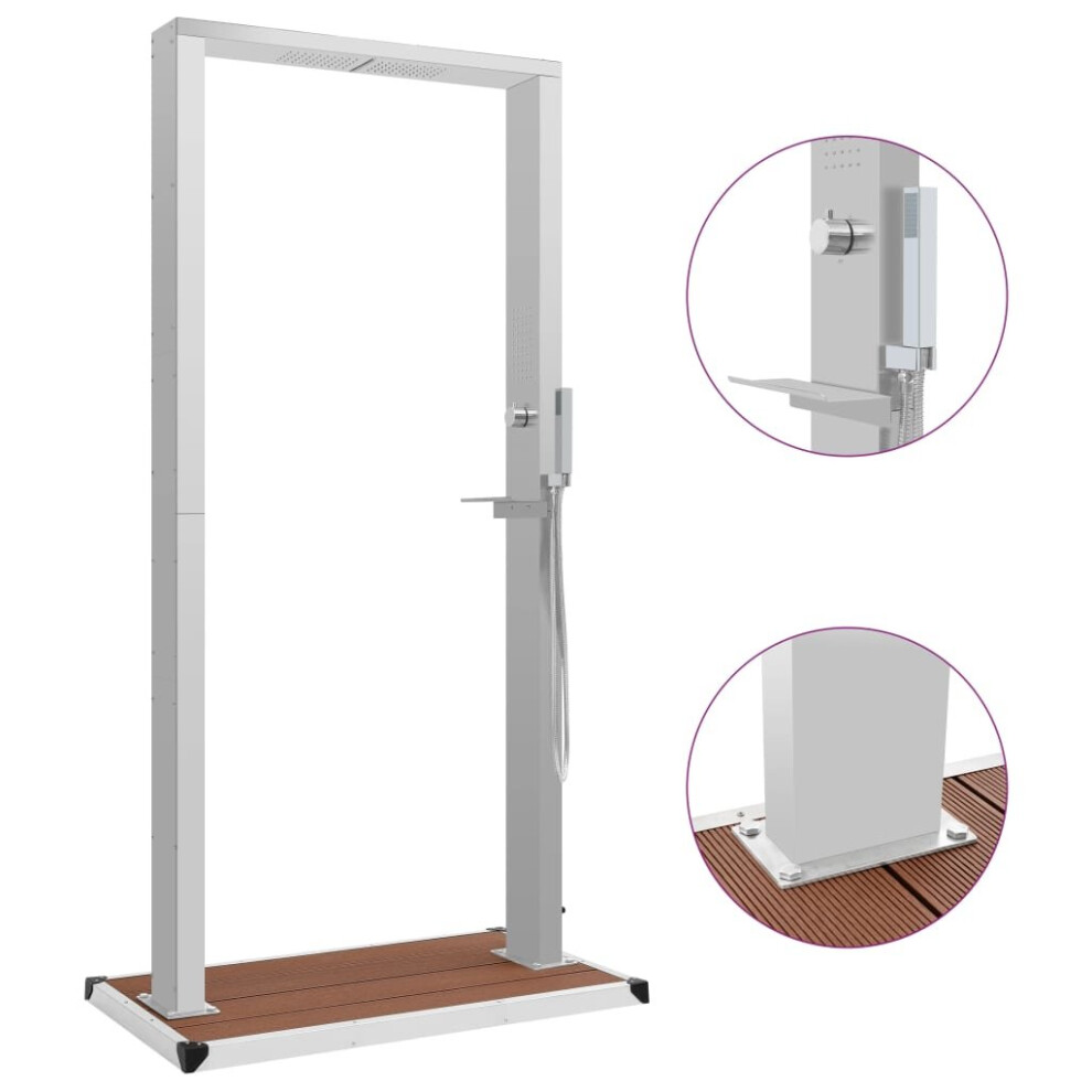 vidaXL Outdoor Shower with Tray WPC Stainless Steel Garden Shower Tower Panel