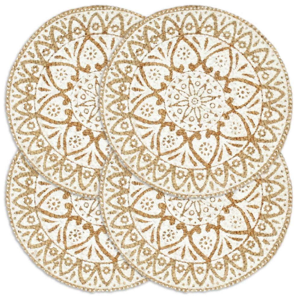 vidaXL 4x Placemats Handmade White Round Jute Table Placement Table Runner