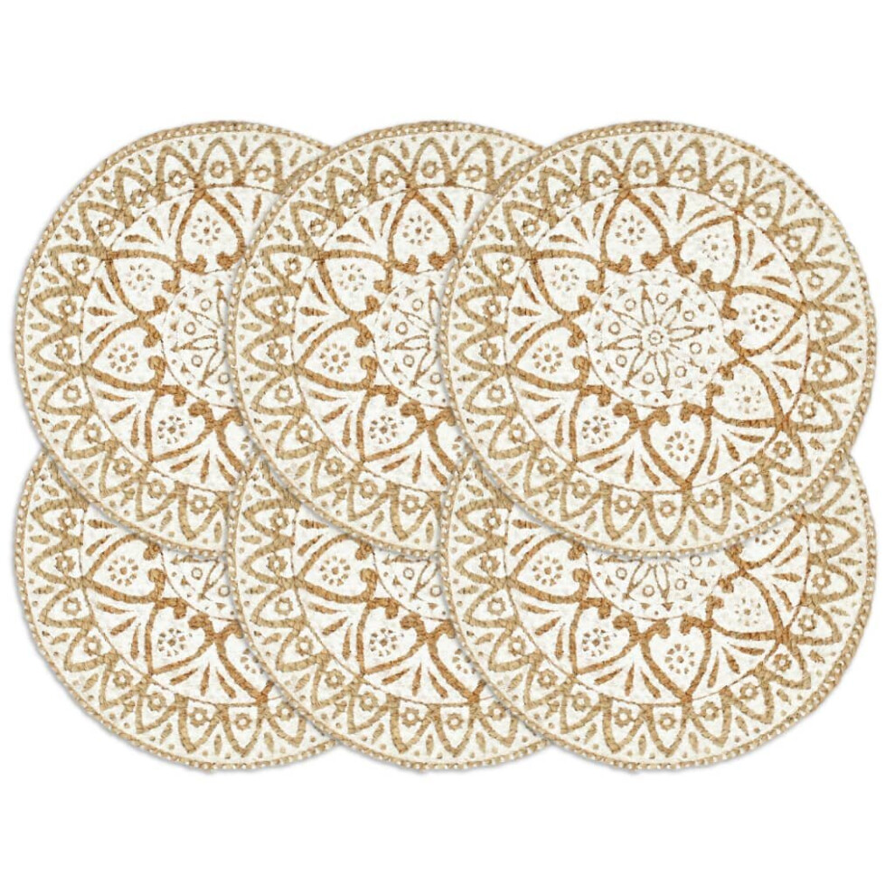 Placemats 6 pcs White 38 cm Round Jute