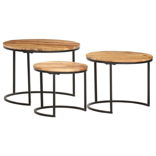 VidaXL vidaXL 3x Solid Acacia Wood Nesting Tables Acacia Wood Table Couch Table Desk 2