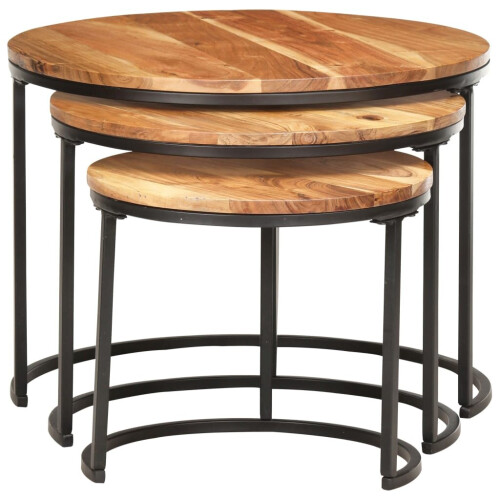 VidaXL vidaXL 3x Solid Acacia Wood Nesting Tables Acacia Wood Table Couch Table Desk 1