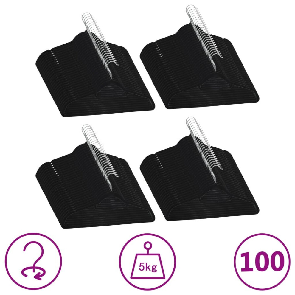 Black Vidaxl 100X Clothes Hanger Set Anti-Slip Velvet Clothes Organiser Rack