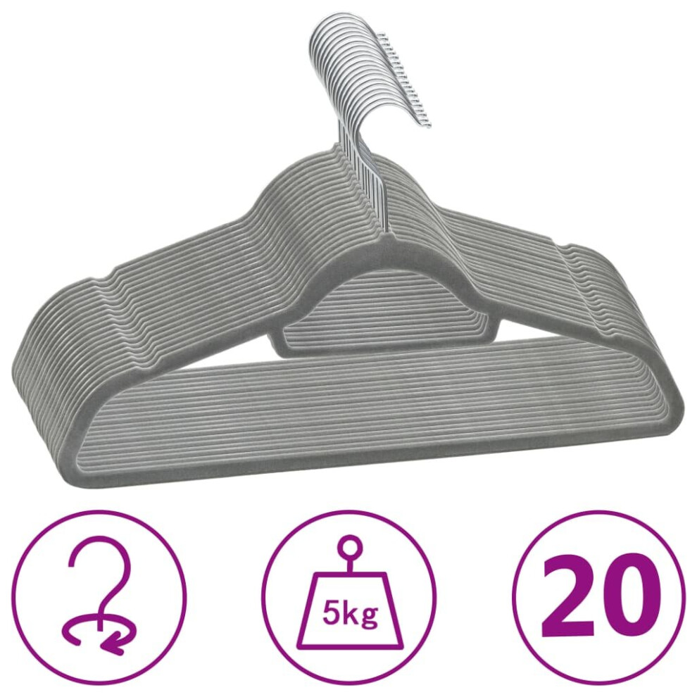 Grey Vidaxl 20X Clothes Hanger Set Anti-Slip Velvet Clothes Organiser Rack
