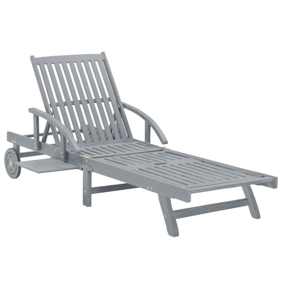 vidaXL Solid Acacia Wood Garden Sun Lounger Grey Day Bed Recliner Lounger