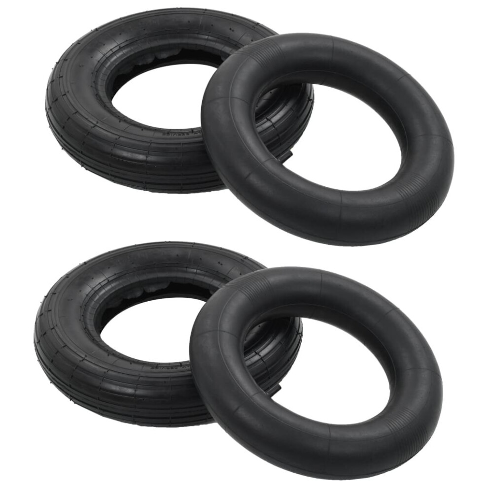 vidaXL Wheelbarrow Tire and Inner Tube Set 4 Pieces 3.50-8 4PR Rubber Cart