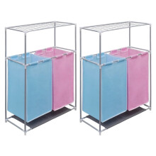 vidaXL 2-Section Laundry Sorter Hampers 2x with a Top Shelf for Drying Bag