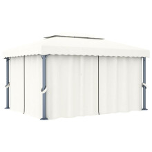 vidaXL Gazebo with Curtain 4x3m Cream White Aluminium Tent Canopy Marquee