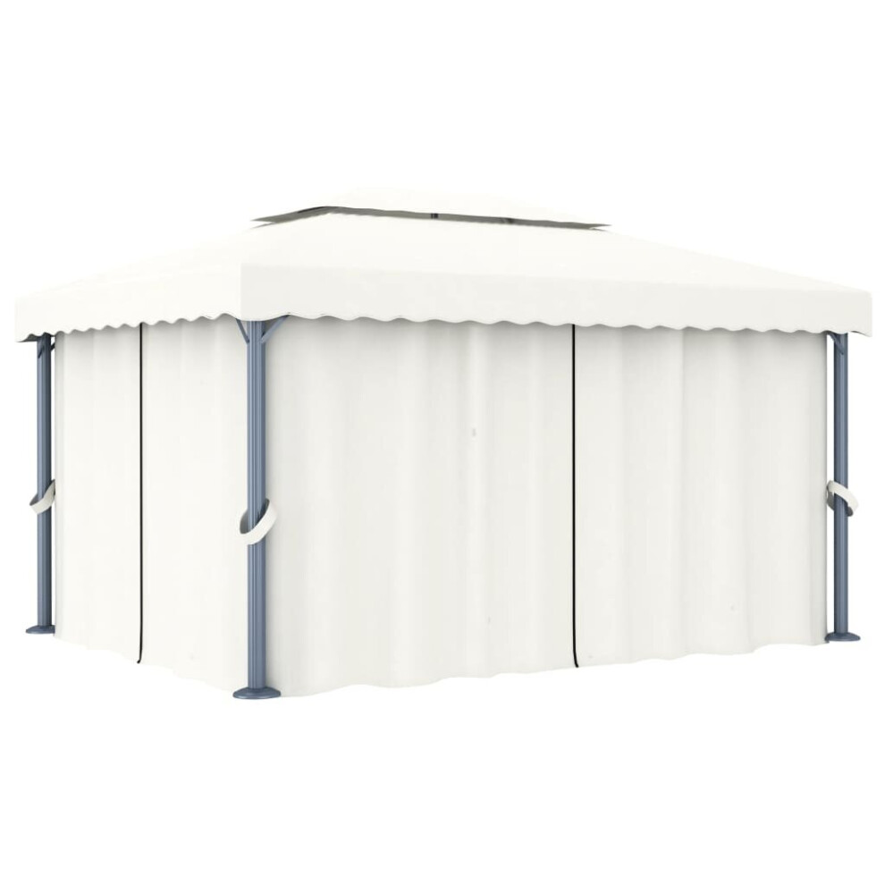 Vidaxl Gazebo With Curtain 4X3m Cream Aluminium Tent Canopy Marquee White
