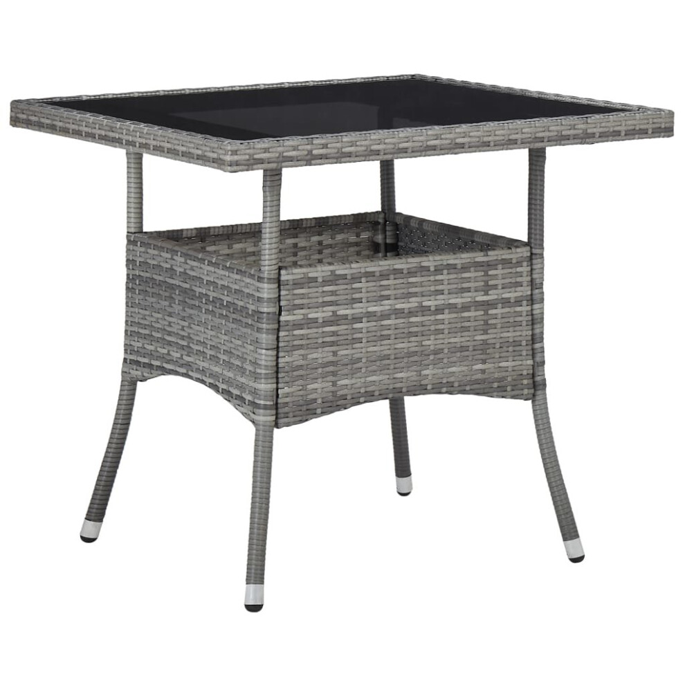 vidaXL Outdoor Garden Yard Dining Table Grey Poly Rattan And Glass Furniture