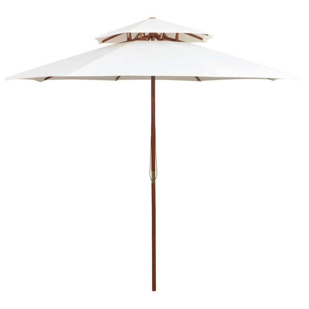 Vidaxl Double Decker Garden Parasol Wooden Pole Outdoor Umbrella Cream White